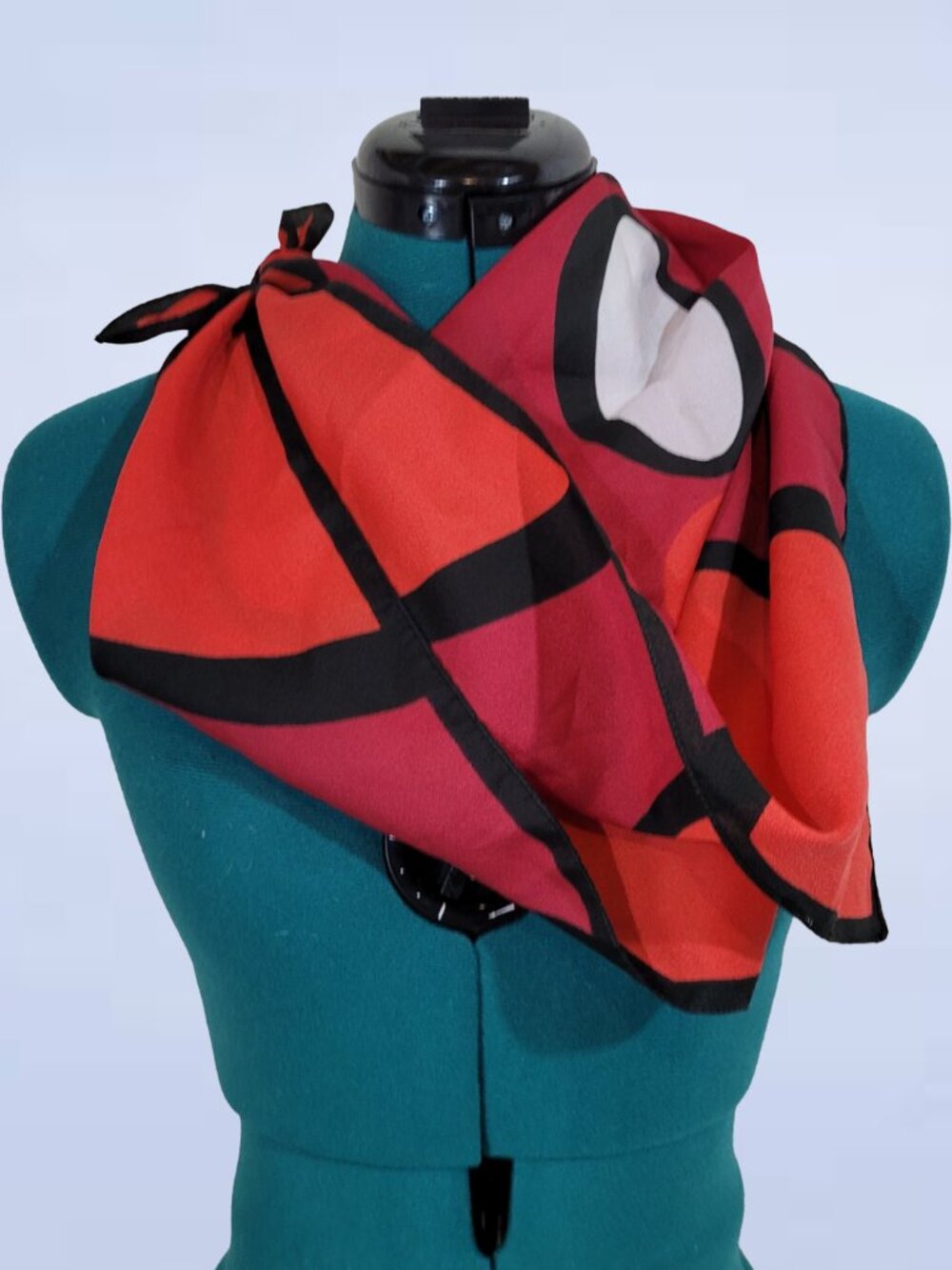 Vintage Red Geometric Square Scarf | Retro 70s 80s Abstract Polyester Bandana